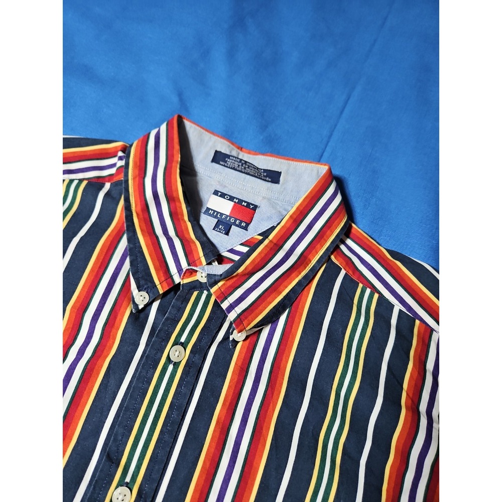 Vintage Tommy Hilfiger Colorblock Striped Shirt 90s Fruit Stripe Primary Colors